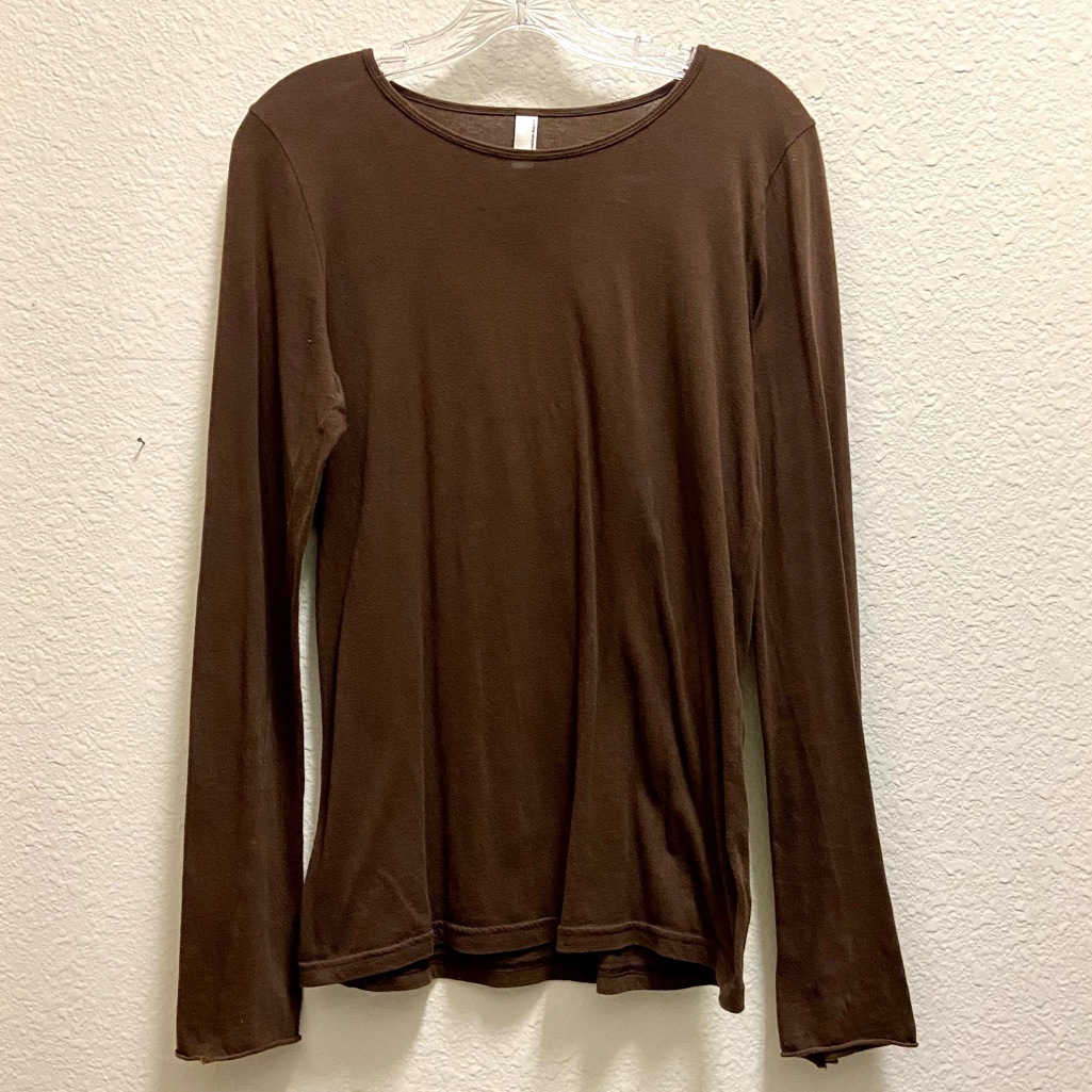 Solid Brown Long-Sleeve Basic Tee
